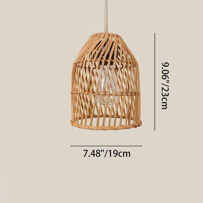 Traditional Chinese Round Cage Rattan 1-Light Pendant Light For Living Room
