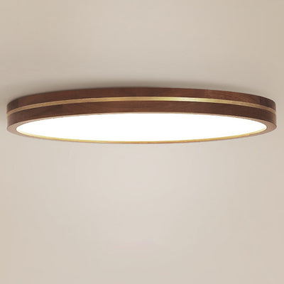 Modern Minimalist Round Wood Grain Copper LED Flush Mount Ceiling Light For Bedroom