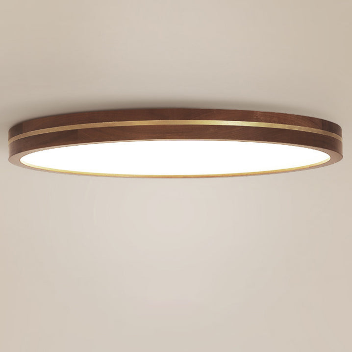 Modern Minimalist Round Wood Grain Copper LED Flush Mount Ceiling Light For Bedroom