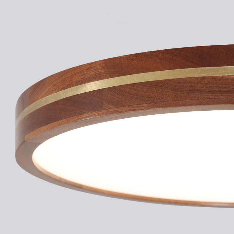 Modern Minimalist Round Wood Grain Copper LED Flush Mount Ceiling Light For Bedroom