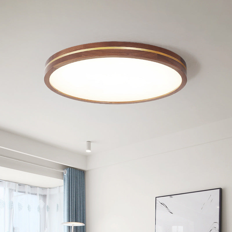 Modern Minimalist Round Wood Grain Copper LED Flush Mount Ceiling Light For Bedroom