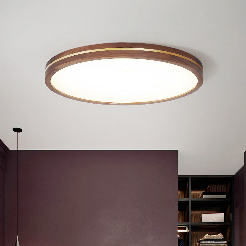 Modern Minimalist Round Wood Grain Copper LED Flush Mount Ceiling Light For Bedroom
