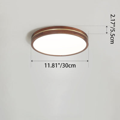 Modern Minimalist Round Wood Grain Copper LED Flush Mount Ceiling Light For Bedroom