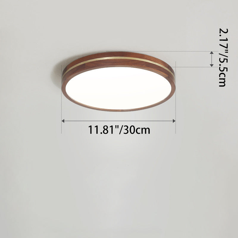 Modern Minimalist Round Wood Grain Copper LED Flush Mount Ceiling Light For Bedroom
