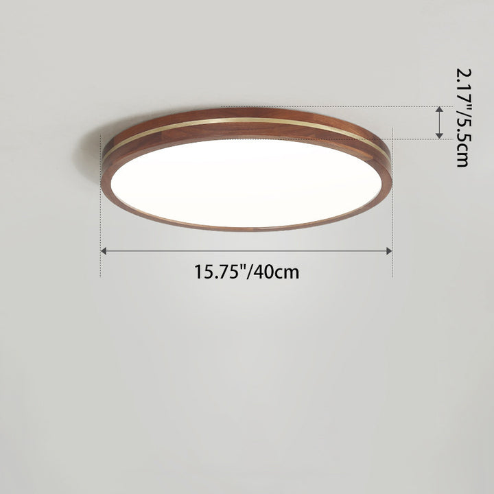 Modern Minimalist Round Wood Grain Copper LED Flush Mount Ceiling Light For Bedroom