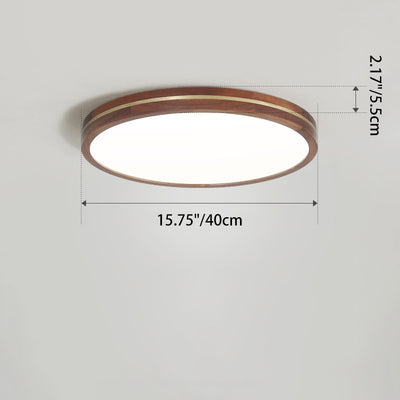 Modern Minimalist Round Wood Grain Copper LED Flush Mount Ceiling Light For Bedroom