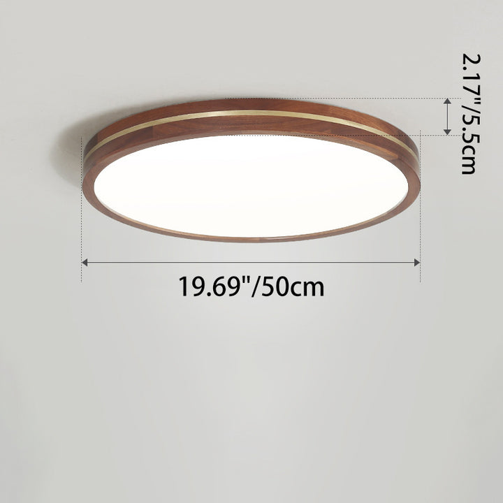 Modern Minimalist Round Wood Grain Copper LED Flush Mount Ceiling Light For Bedroom