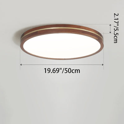 Modern Minimalist Round Wood Grain Copper LED Flush Mount Ceiling Light For Bedroom