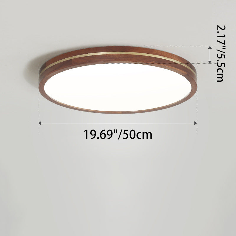 Modern Minimalist Round Wood Grain Copper LED Flush Mount Ceiling Light For Bedroom