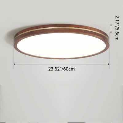 Modern Minimalist Round Wood Grain Copper LED Flush Mount Ceiling Light For Bedroom