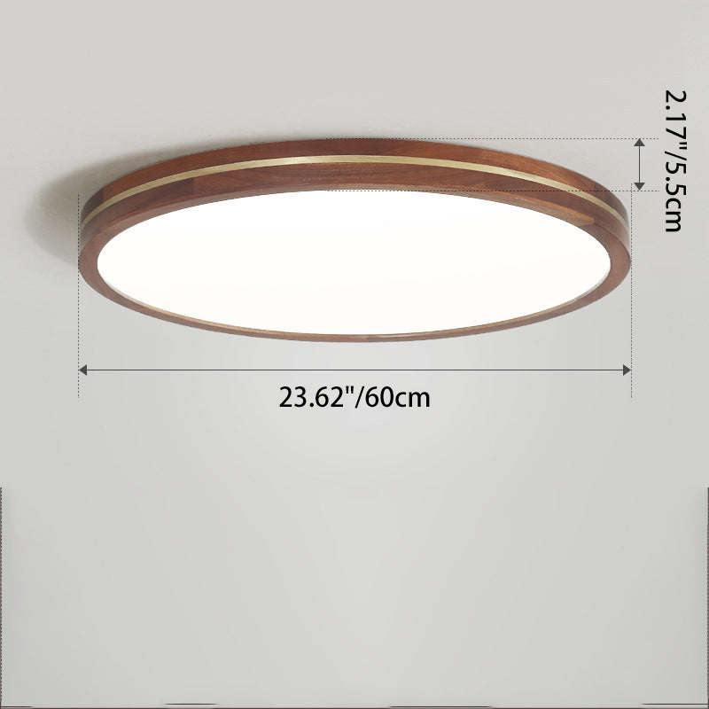 Modern Minimalist Round Wood Grain Copper LED Flush Mount Ceiling Light For Bedroom