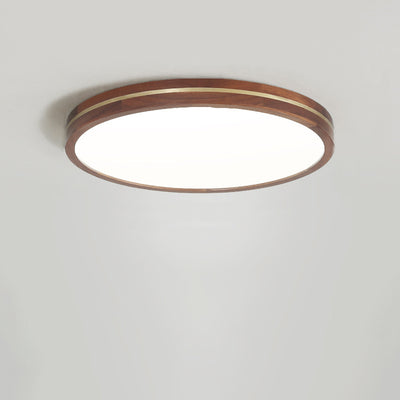 Modern Minimalist Round Wood Grain Copper LED Flush Mount Ceiling Light For Bedroom