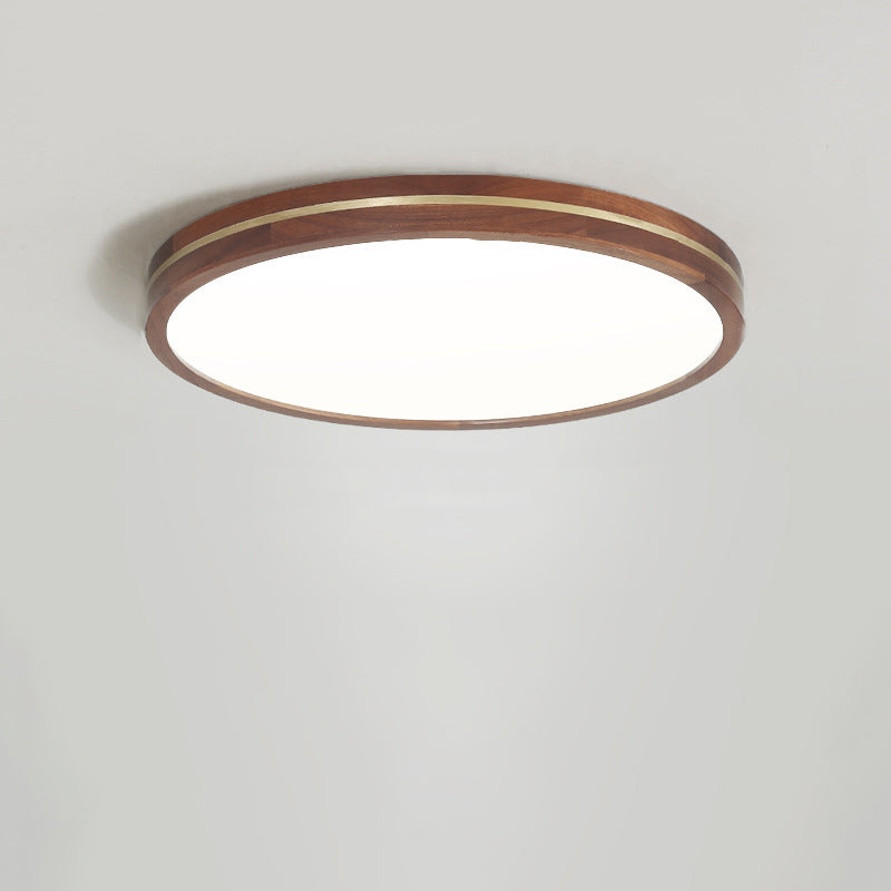 Modern Minimalist Round Wood Grain Copper LED Flush Mount Ceiling Light For Bedroom