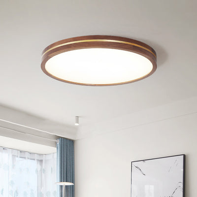 Modern Minimalist Round Wood Grain Copper LED Flush Mount Ceiling Light For Bedroom