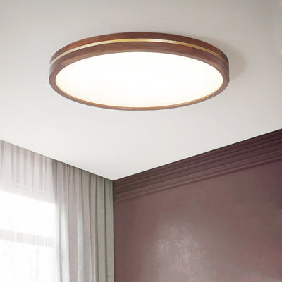 Modern Minimalist Round Wood Grain Copper LED Flush Mount Ceiling Light For Bedroom