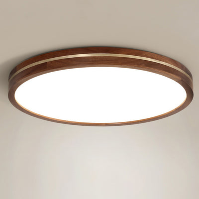 Modern Minimalist Round Wood Grain Copper LED Flush Mount Ceiling Light For Bedroom