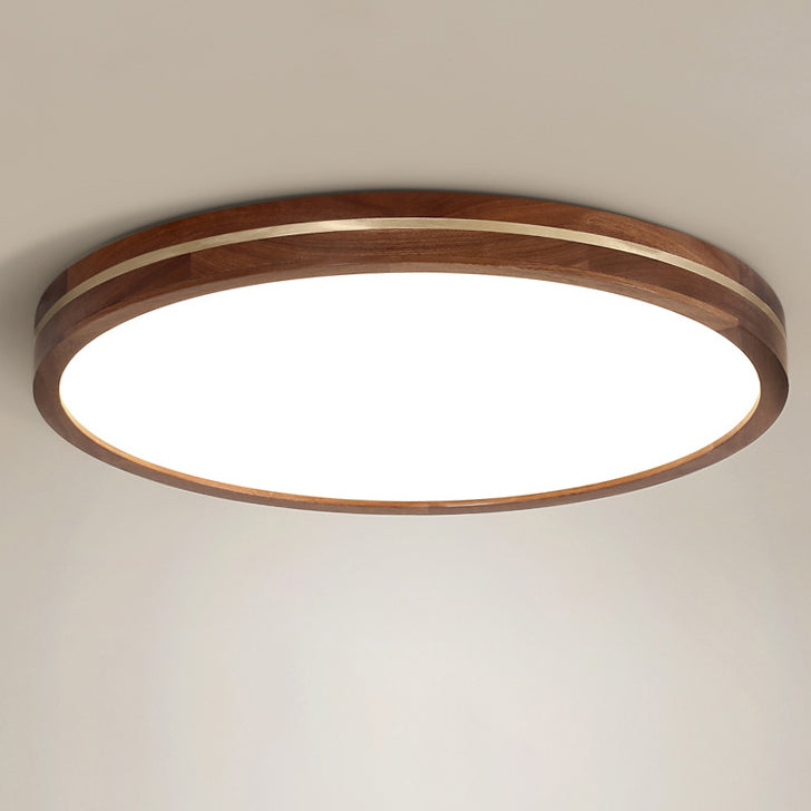 Modern Minimalist Round Wood Grain Copper LED Flush Mount Ceiling Light For Bedroom
