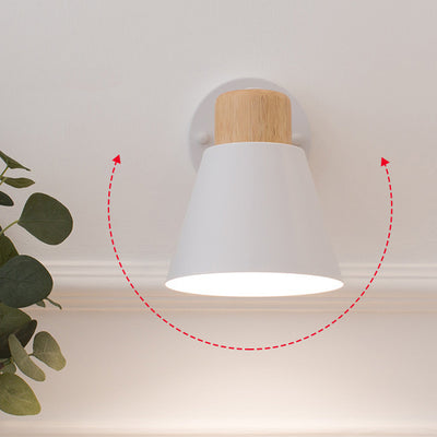 Moderne minimalistische runde Hornform Holz Eisen 1-Licht Wandleuchte für Schlafzimmer 