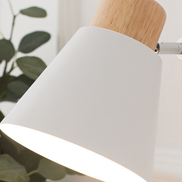 Moderne minimalistische runde Hornform Holz Eisen 1-Licht Wandleuchte für Schlafzimmer 