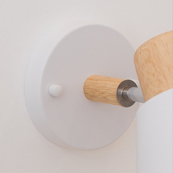Moderne minimalistische runde Hornform Holz Eisen 1-Licht Wandleuchte für Schlafzimmer 