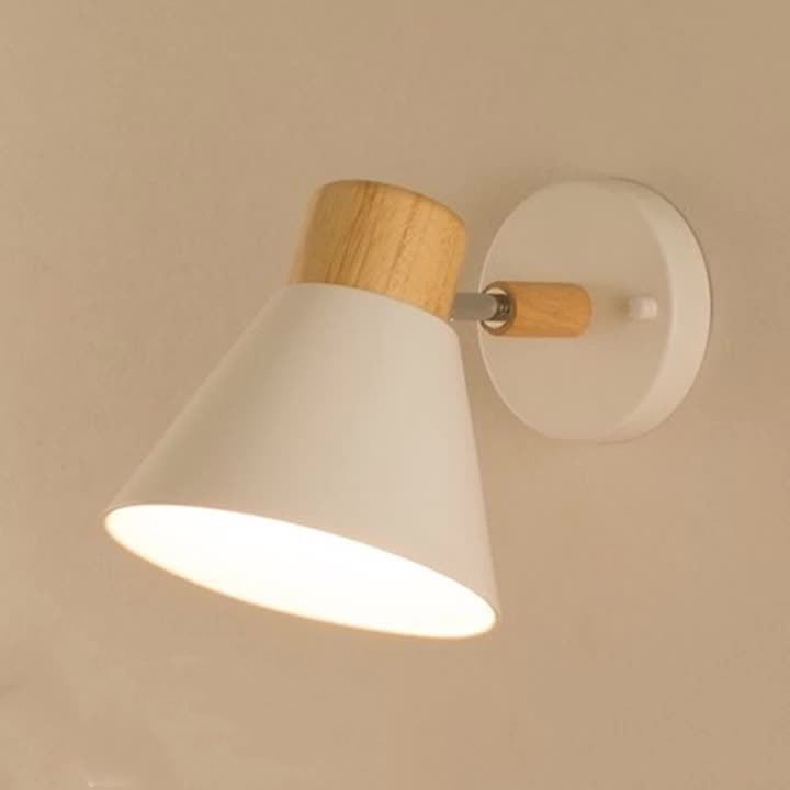 Moderne minimalistische runde Hornform Holz Eisen 1-Licht Wandleuchte für Schlafzimmer 