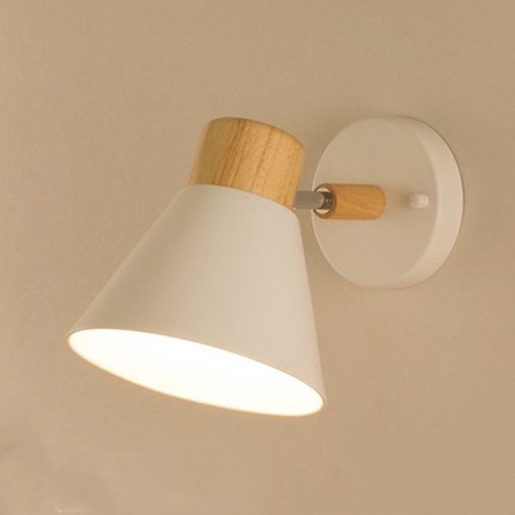 Moderne minimalistische runde Hornform Holz Eisen 1-Licht Wandleuchte für Schlafzimmer 