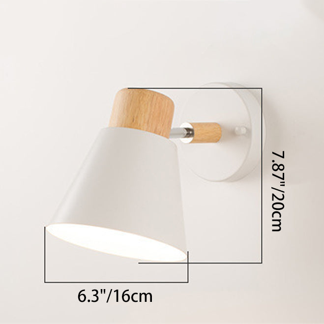 Moderne minimalistische runde Hornform Holz Eisen 1-Licht Wandleuchte für Schlafzimmer 