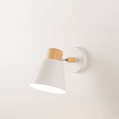 Moderne minimalistische runde Hornform Holz Eisen 1-Licht Wandleuchte für Schlafzimmer 