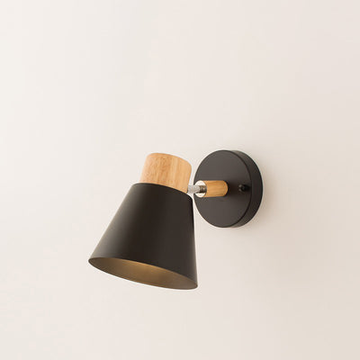 Moderne minimalistische runde Hornform Holz Eisen 1-Licht Wandleuchte für Schlafzimmer 