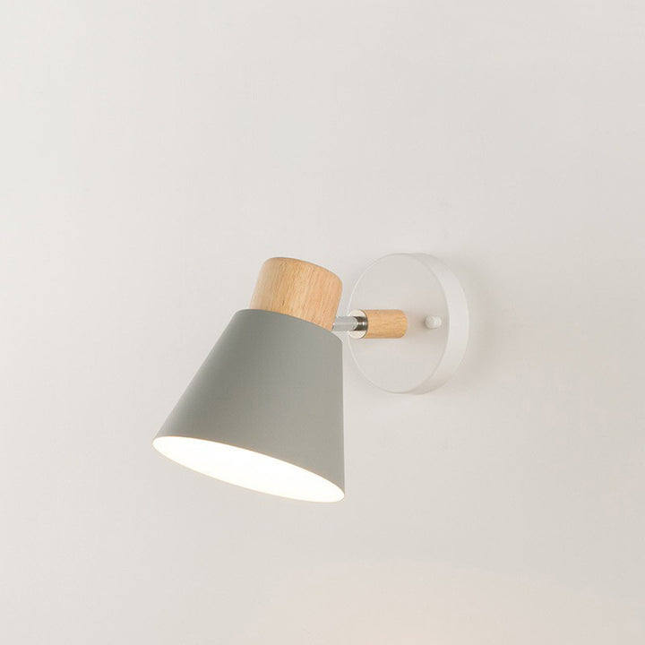 Modern Minimalist Round Horn Shape Wooden Iron 1-Light Wall Sconce Lamp For Bedroom