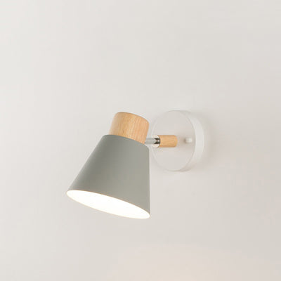Moderne minimalistische runde Hornform Holz Eisen 1-Licht Wandleuchte für Schlafzimmer 