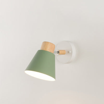 Moderne minimalistische runde Hornform Holz Eisen 1-Licht Wandleuchte für Schlafzimmer 