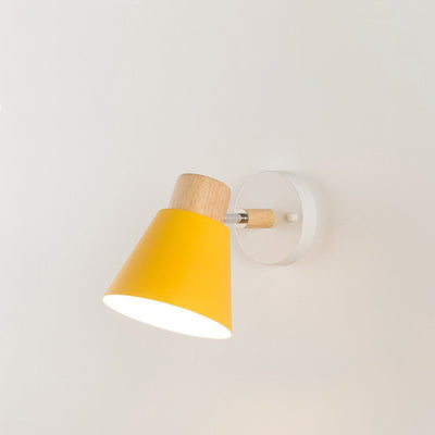 Moderne minimalistische runde Hornform Holz Eisen 1-Licht Wandleuchte für Schlafzimmer 