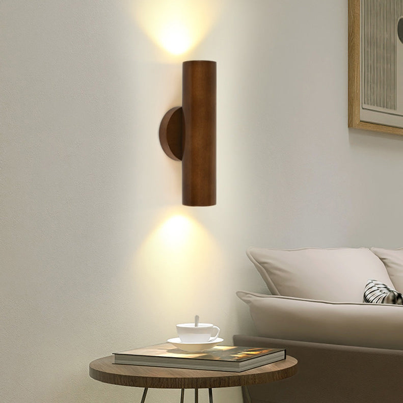 Applique murale LED en bois de caoutchouc à grain de bois cylindrique minimaliste moderne pour chambre 