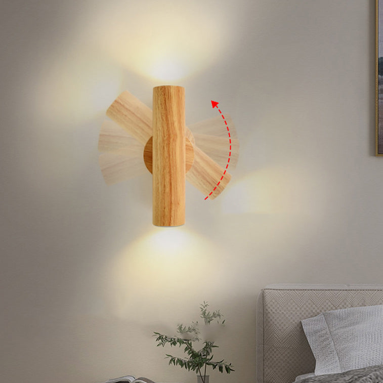 Applique murale LED en bois de caoutchouc à grain de bois cylindrique minimaliste moderne pour chambre 