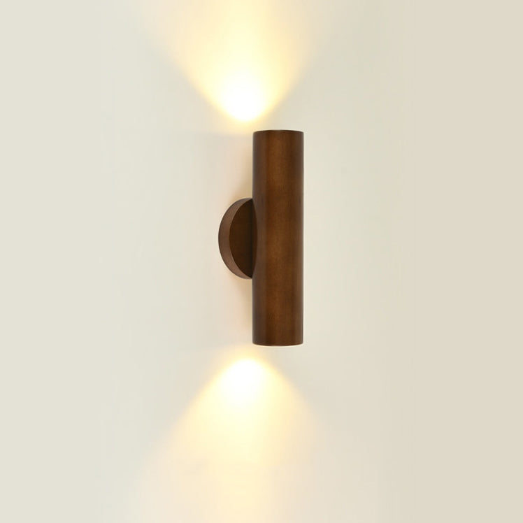 Applique murale LED en bois de caoutchouc à grain de bois cylindrique minimaliste moderne pour chambre 