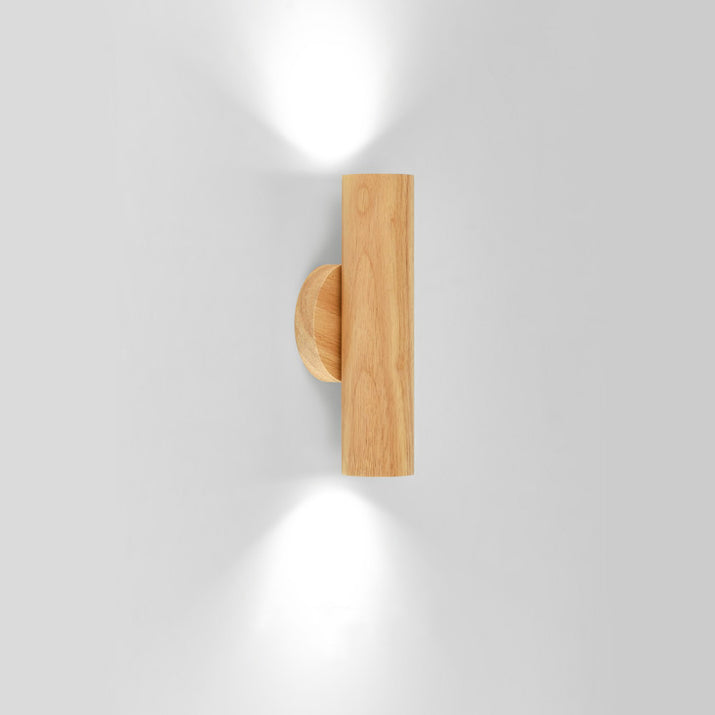 Applique murale LED en bois de caoutchouc à grain de bois cylindrique minimaliste moderne pour chambre 
