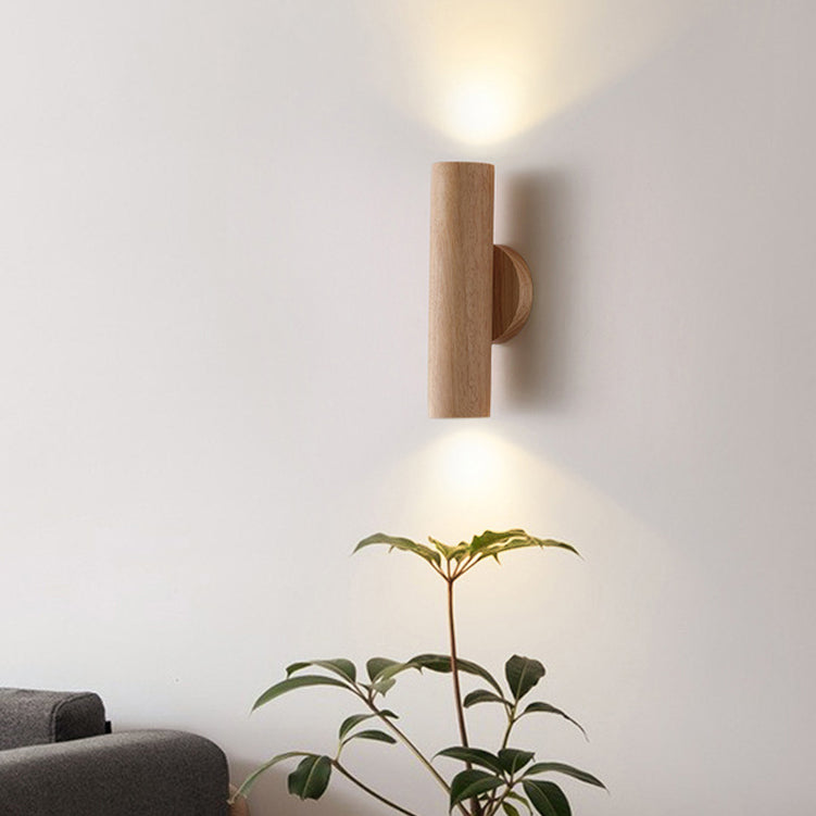 Applique murale LED en bois de caoutchouc à grain de bois cylindrique minimaliste moderne pour chambre 