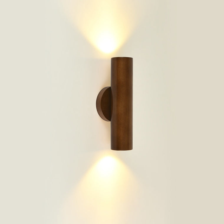 Applique murale LED en bois de caoutchouc à grain de bois cylindrique minimaliste moderne pour chambre 