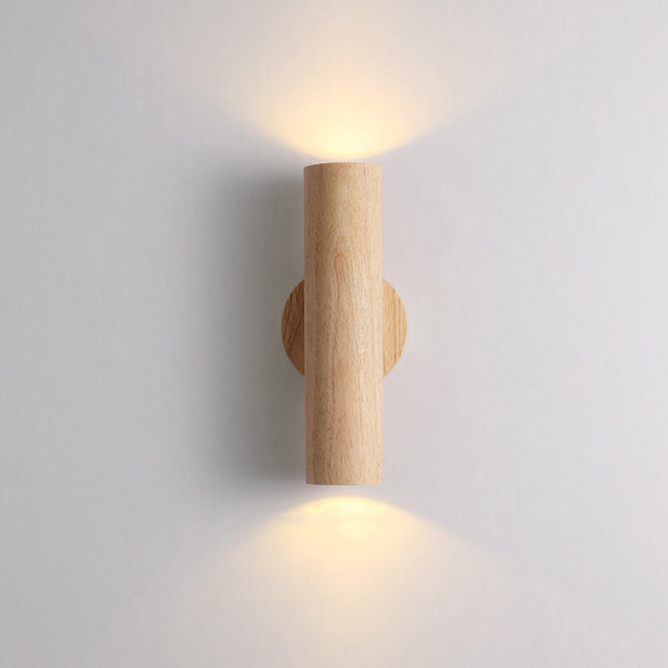 Applique murale LED en bois de caoutchouc à grain de bois cylindrique minimaliste moderne pour chambre 