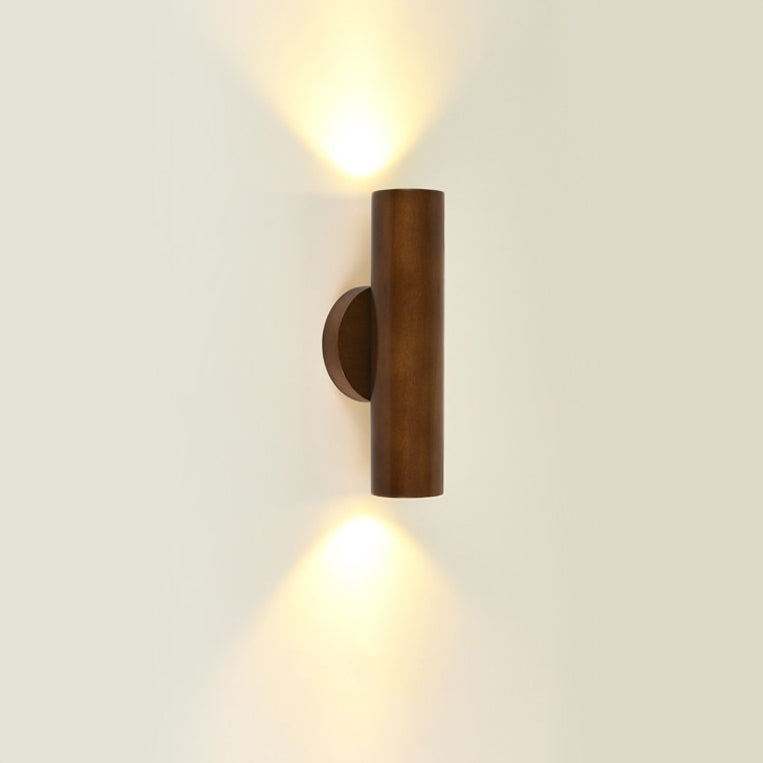 Applique murale LED en bois de caoutchouc à grain de bois cylindrique minimaliste moderne pour chambre 