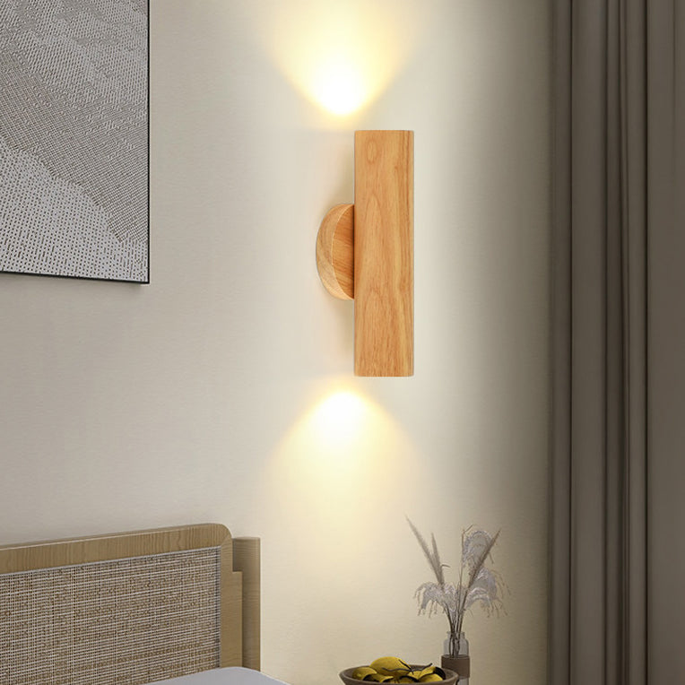Applique murale LED en bois de caoutchouc à grain de bois cylindrique minimaliste moderne pour chambre 