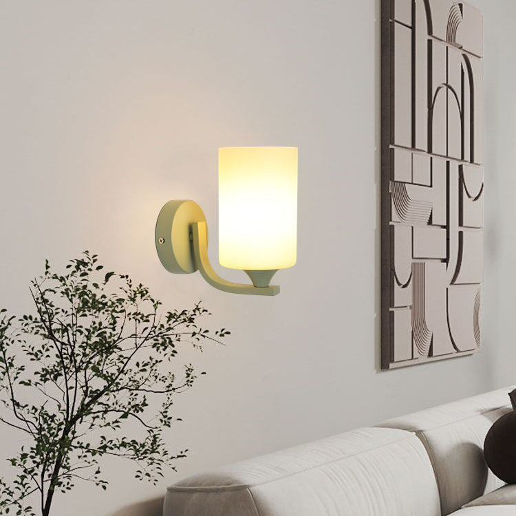 Zeitgenössische kreative Zylinderblume Eisen-Glas-Schirm 1-Licht-Wandleuchte für Wohnzimmer 