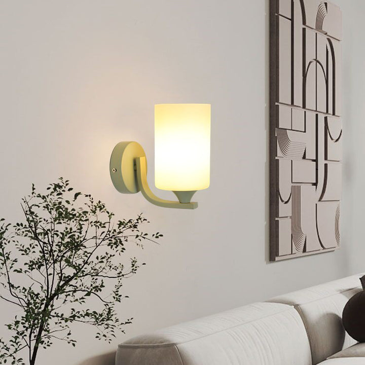 Zeitgenössische kreative Zylinderblume Eisen-Glas-Schirm 1-Licht-Wandleuchte für Wohnzimmer 