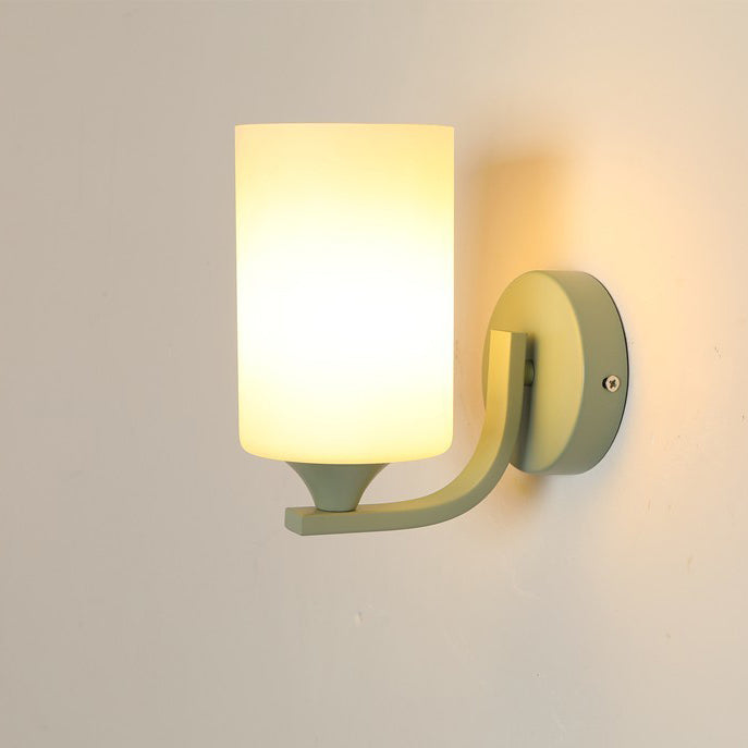 Contemporary Creative Cylinder Flower Iron Glass Shade 1-Light Wall Sconce Lamp For Living Room
