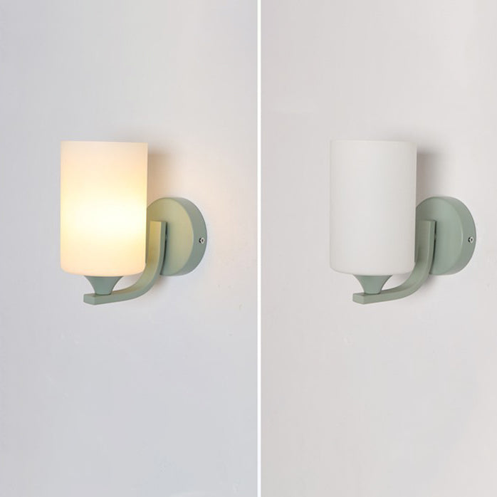 Contemporary Creative Cylinder Flower Iron Glass Shade 1-Light Wall Sconce Lamp For Living Room