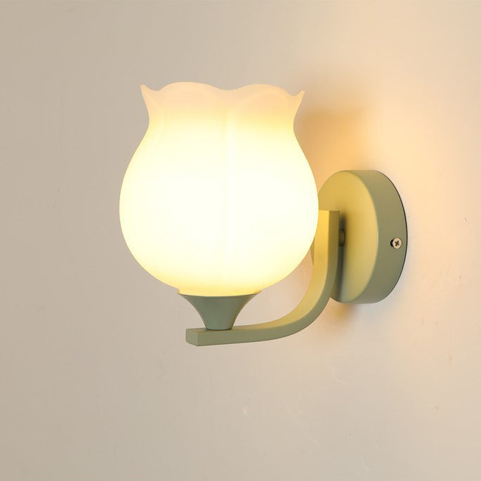 Contemporary Creative Cylinder Flower Iron Glass Shade 1-Light Wall Sconce Lamp For Living Room