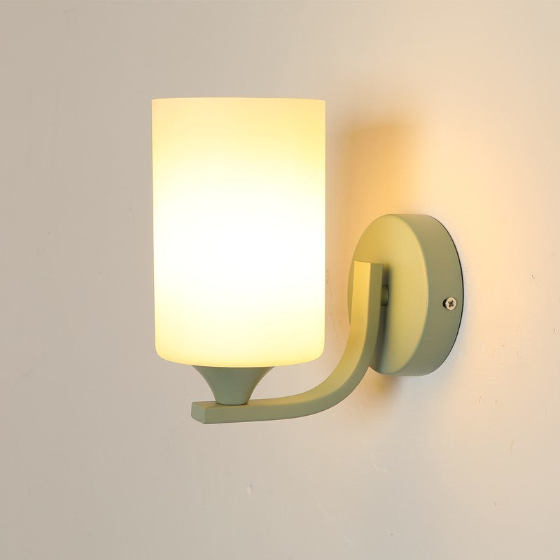 Contemporary Creative Cylinder Flower Iron Glass Shade 1-Light Wall Sconce Lamp For Living Room