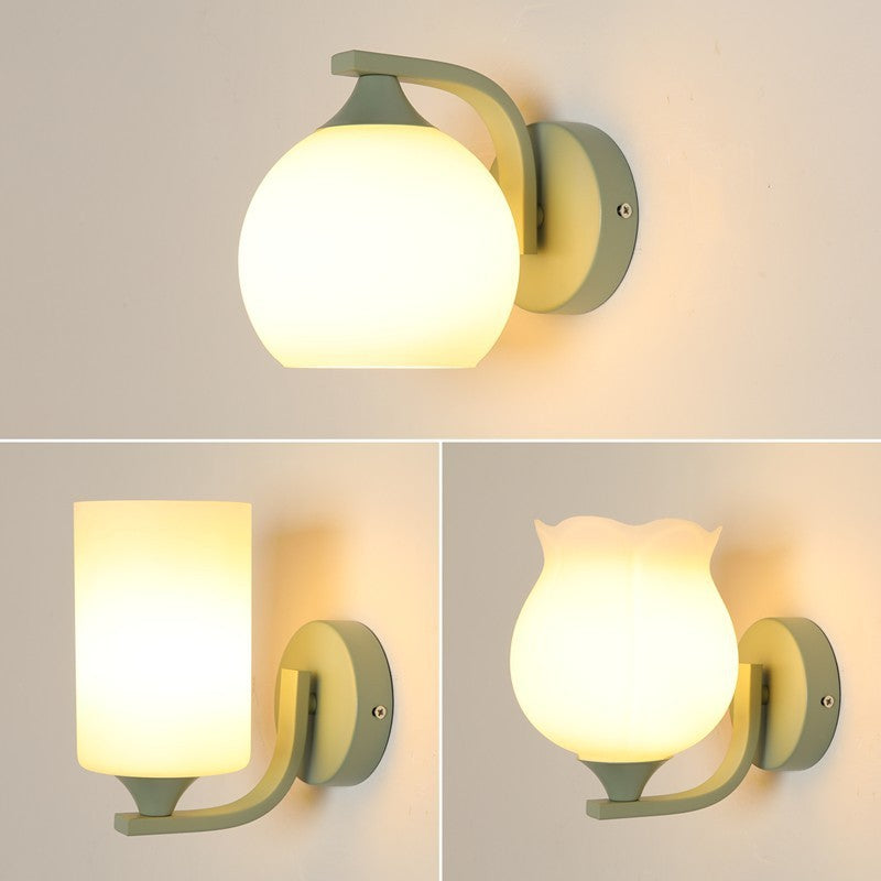 Contemporary Creative Cylinder Flower Iron Glass Shade 1-Light Wall Sconce Lamp For Living Room