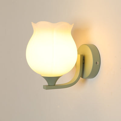 Contemporary Creative Cylinder Flower Iron Glass Shade 1-Light Wall Sconce Lamp For Living Room